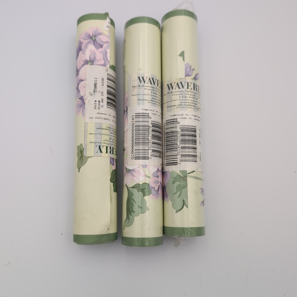 3 Vintage Waverly Floral Wallpaper Border Rolls Green Purple 5500211 8in x 15yd